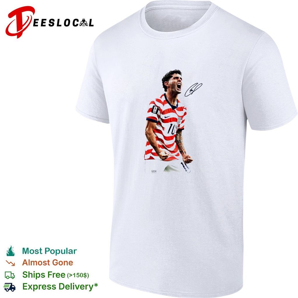 USA soccer national team player number 10 celebration triumphant action portrait shirt