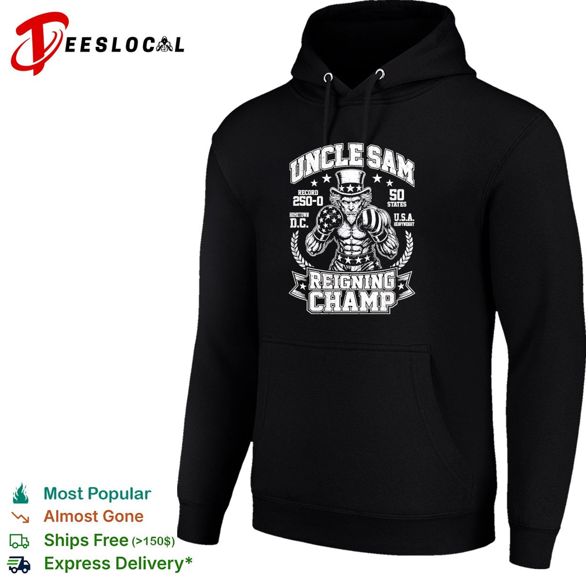 Uncle Sam reigning champ 250 0 50 states boxing graphic shirt