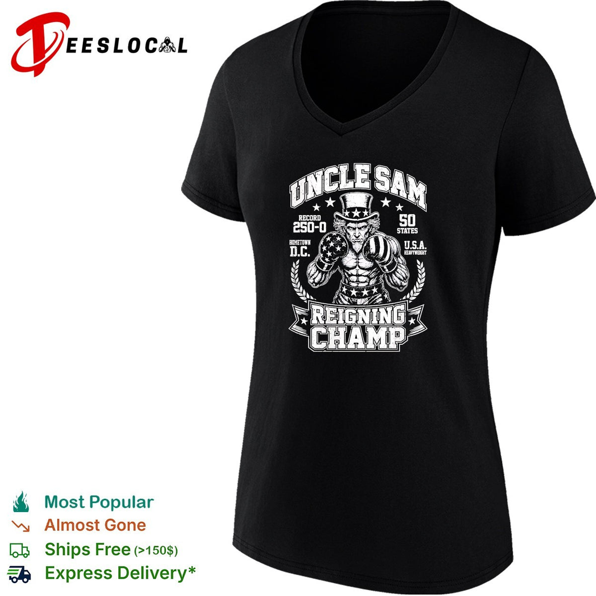 Uncle Sam reigning champ 250 0 50 states boxing graphic shirt