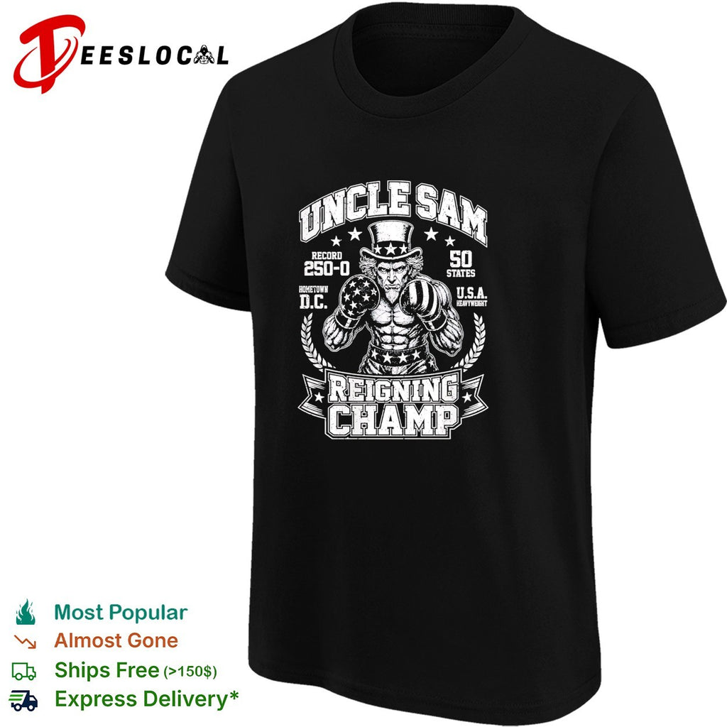 Uncle Sam reigning champ 250 0 50 states boxing graphic shirt
