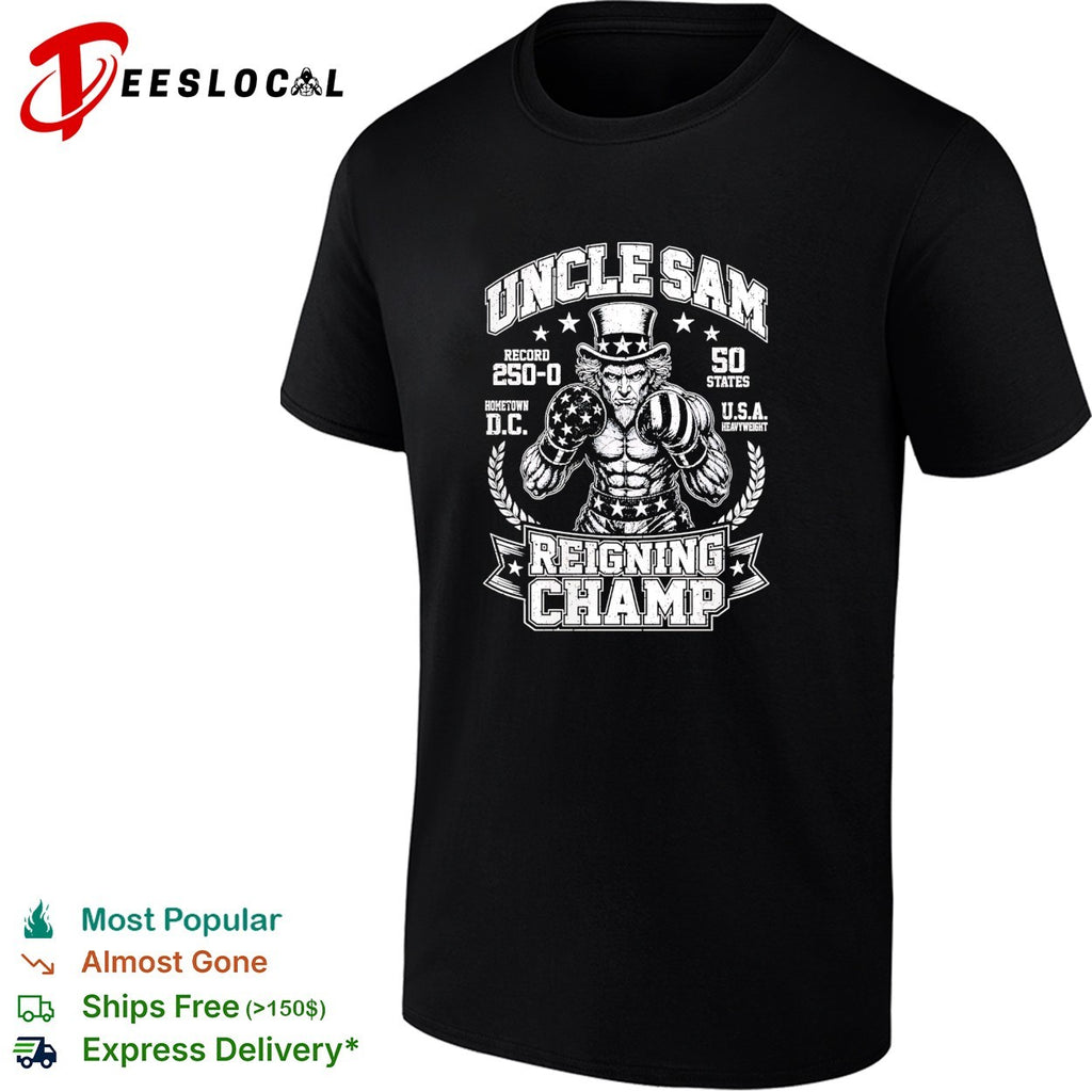 Uncle Sam reigning champ 250 0 50 states boxing graphic shirt