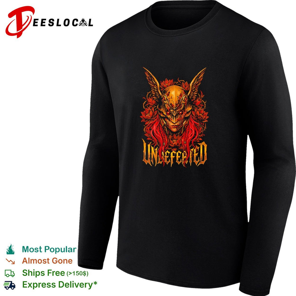 Undefeated demon skull with wings and red roses dark fantasy illustration graphic shirt