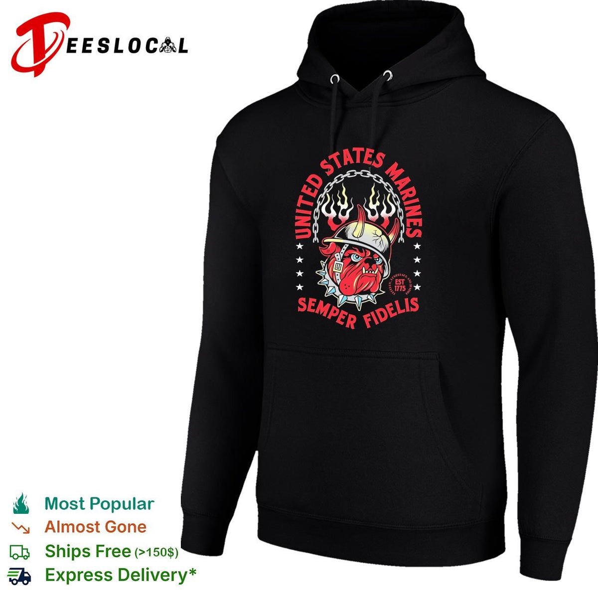 United States Marines Semper Fidelis bulldog flaming helmet est 1775 shirt
