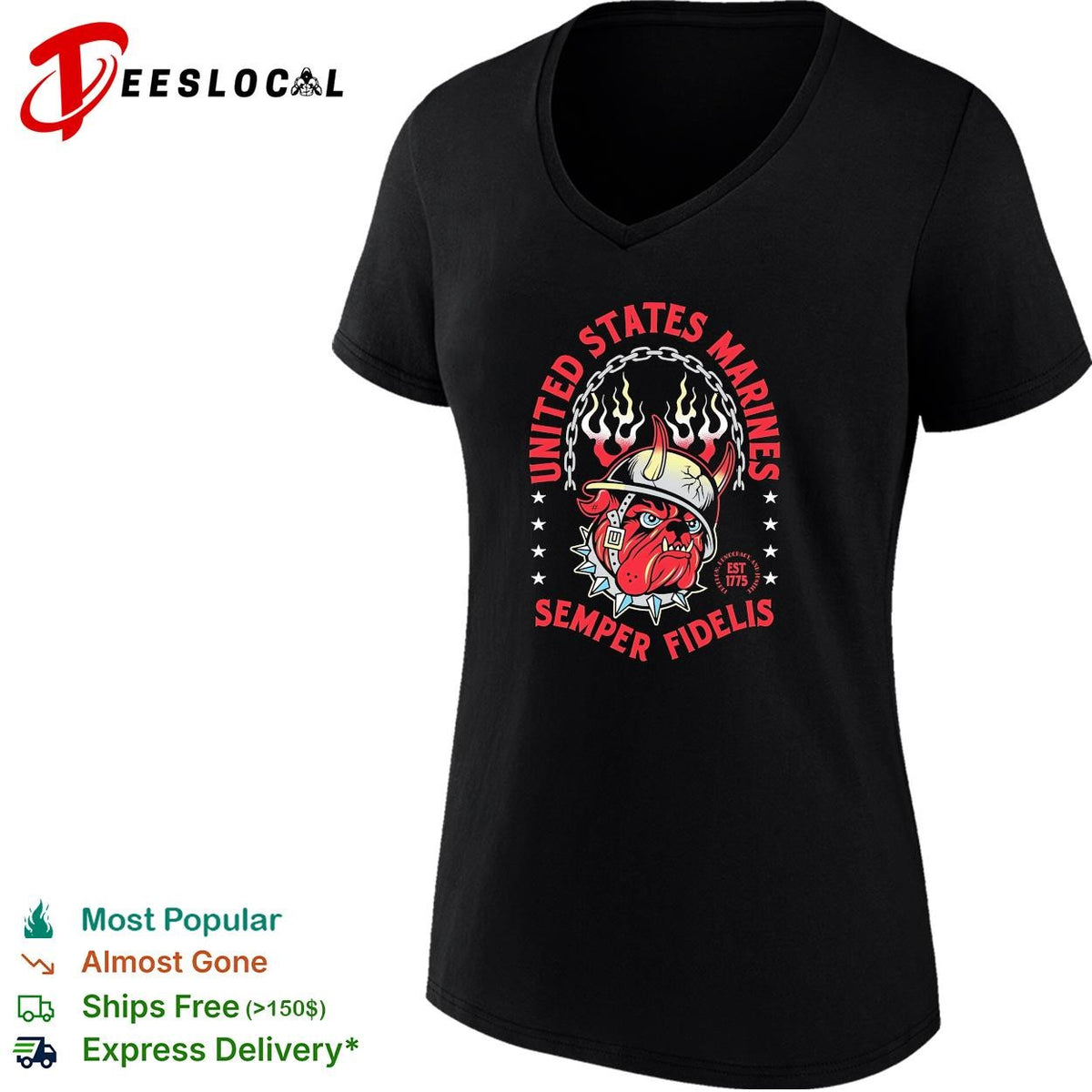 United States Marines Semper Fidelis bulldog flaming helmet est 1775 shirt