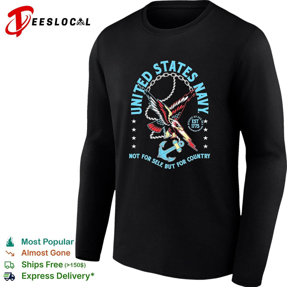 United States Navy not for self but for country eagle anchor est 1775 shirt