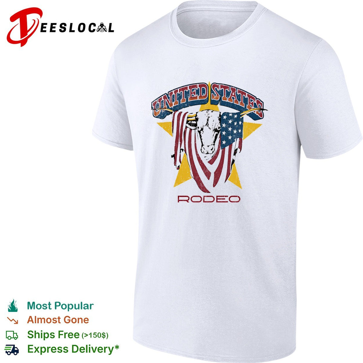 United States Rodeo Bull American Flag Yellow Star Country Western Rodeo shirt