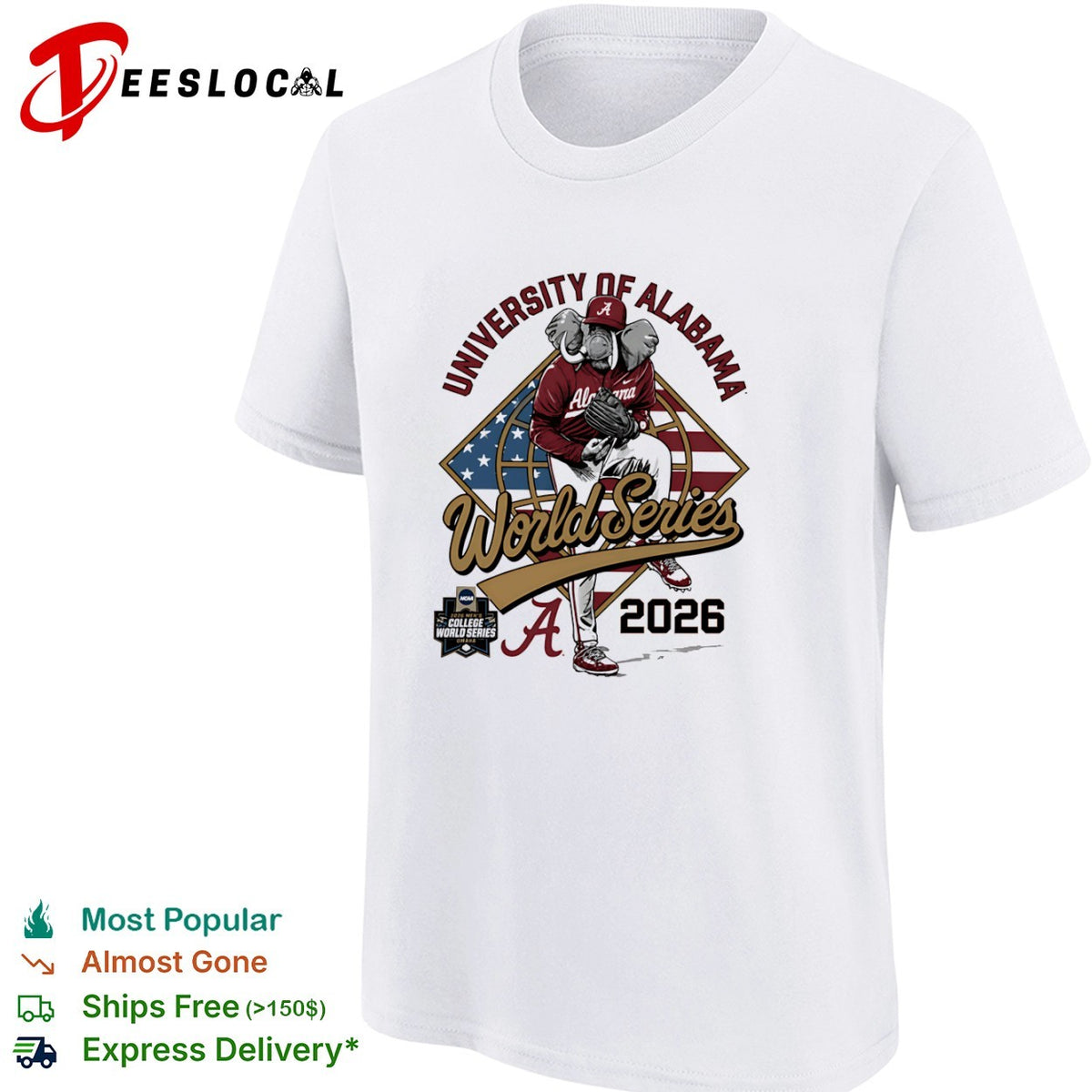 University of Alabama World Series 2026 Big Al Mascot NCAA College Baseball shirt
