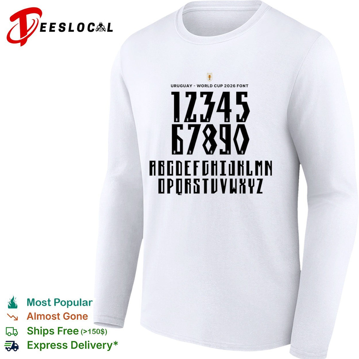 Uruguay World Cup 2026 Font Alphabet Numbers Letters Custom Jersey Sports Shirt