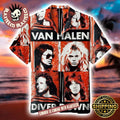 Van Halen Diver Down All Band Member Portrait Red Hawaiian Shirt 2025 For Fans