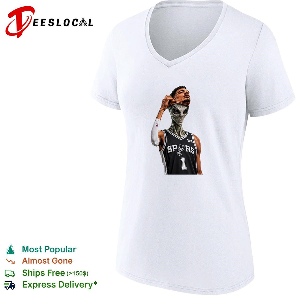Victor Wembanyama San Antonio Spurs 1 alien removing mask basketball art white shirt