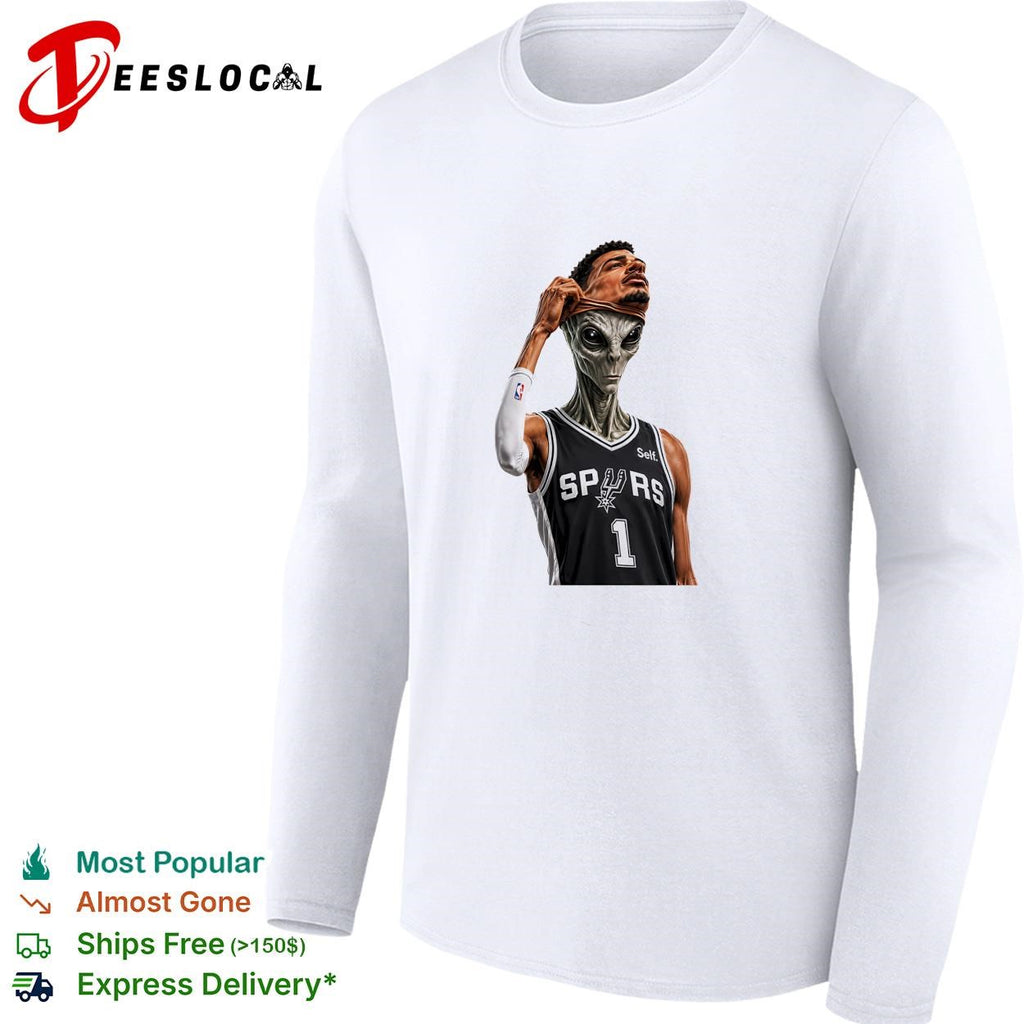 Victor Wembanyama San Antonio Spurs 1 alien removing mask basketball art white shirt