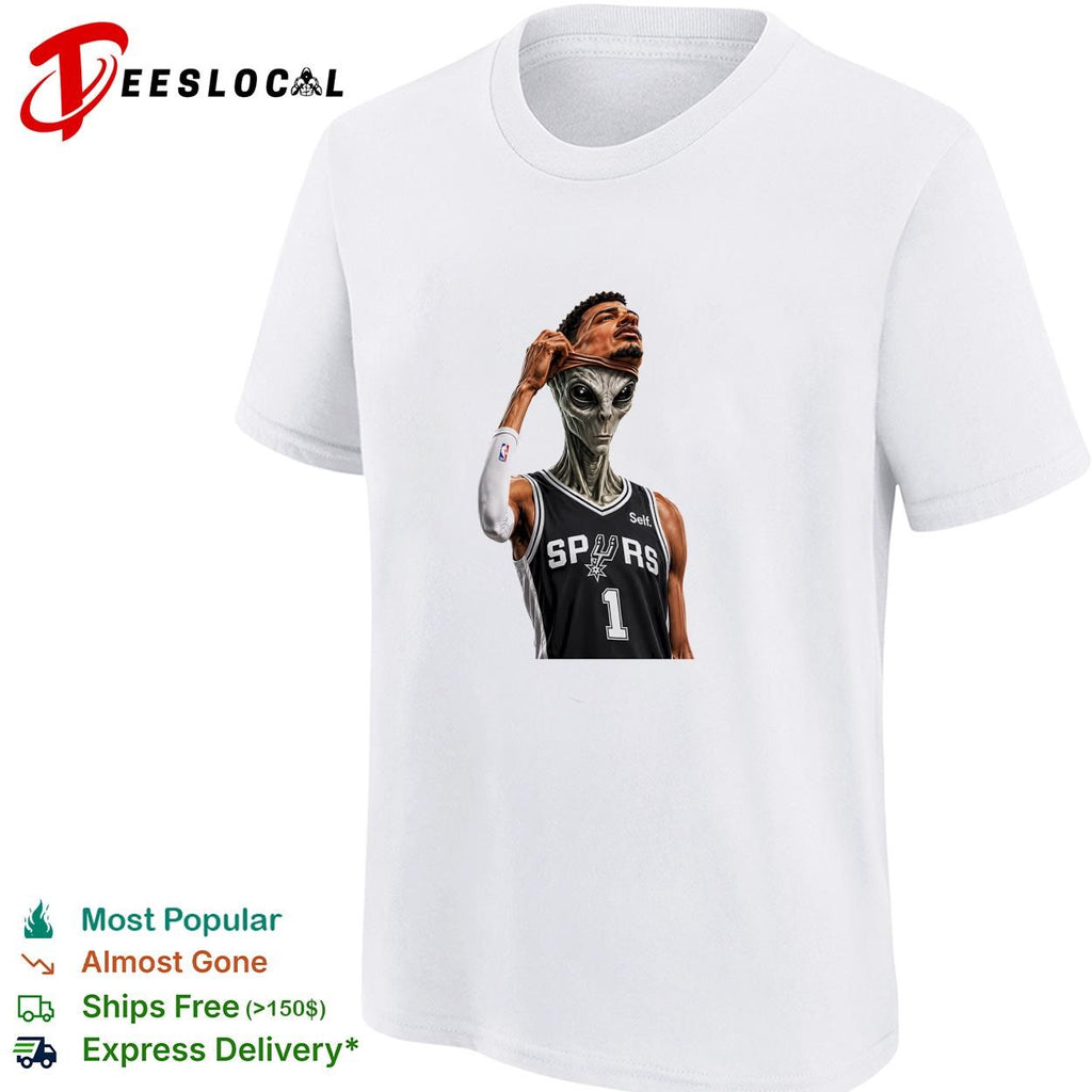 Victor Wembanyama San Antonio Spurs 1 alien removing mask basketball art white shirt