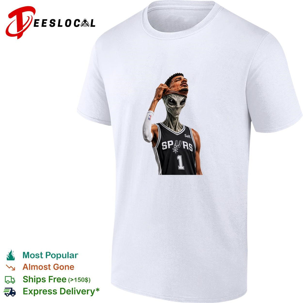 Victor Wembanyama San Antonio Spurs 1 alien removing mask basketball art white shirt