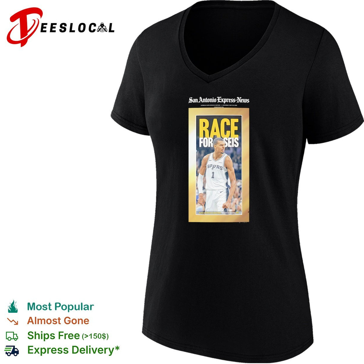 Victor Wembanyama San Antonio Spurs race for seis Express News newspaper cover shirt