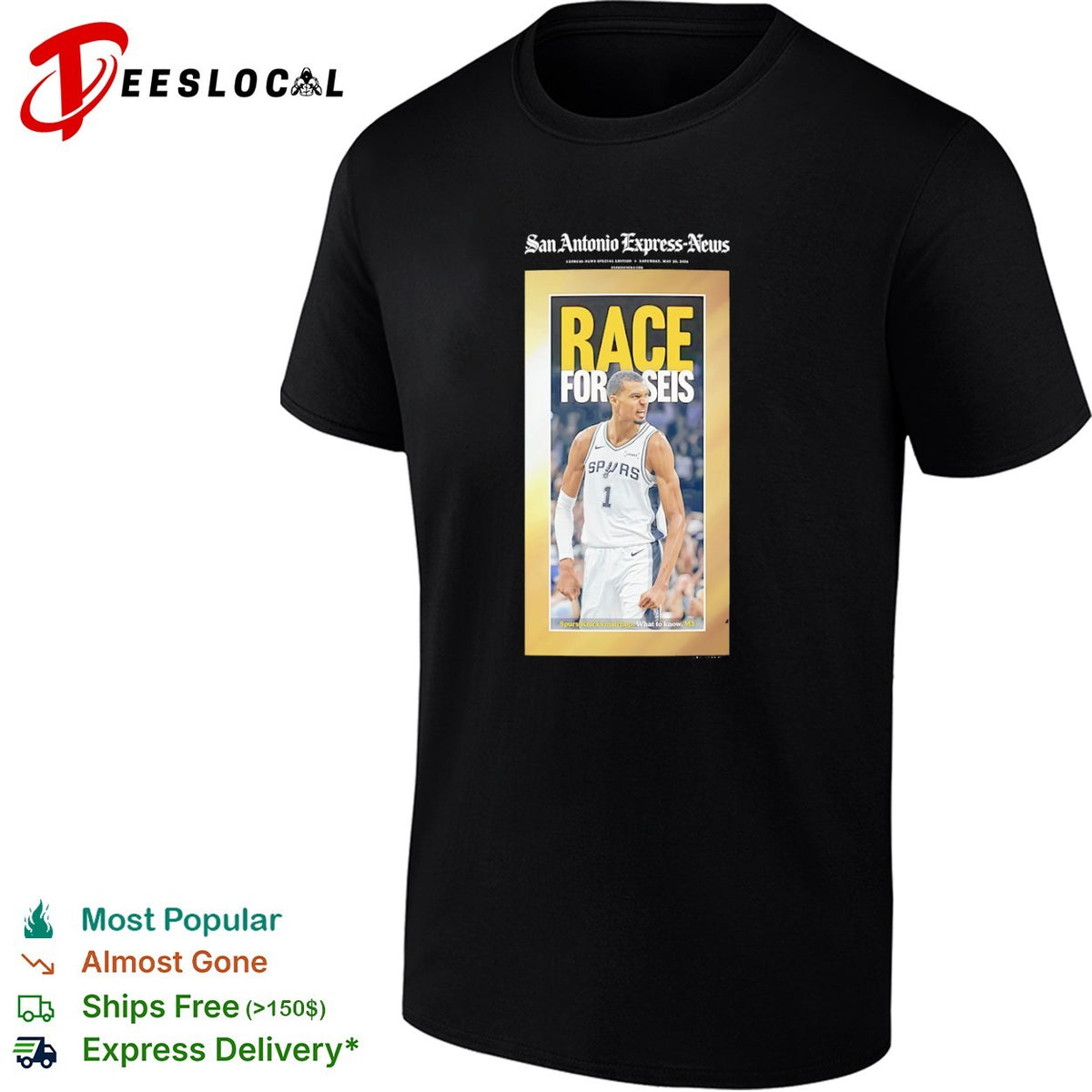 Victor Wembanyama San Antonio Spurs race for seis Express News newspaper cover shirt