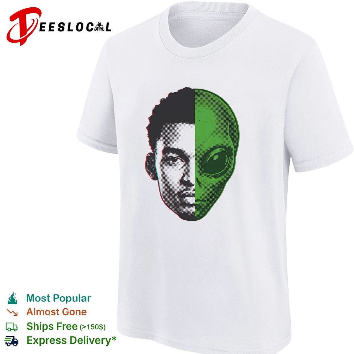 Victor Wembanyama half-face half-alien split portrait digital art shirt