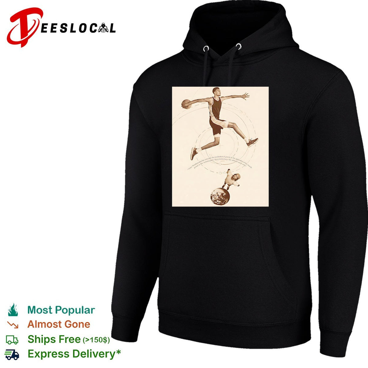 Victor Wembanyama leaping over globe gravity science diagram sepia art shirt