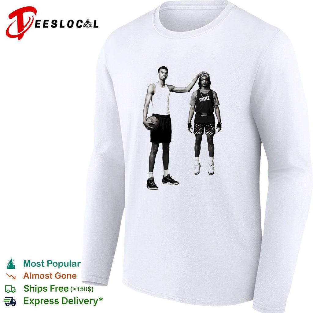 Victor Wembanyama tall player duo San Antonio portrait monochrome shirt