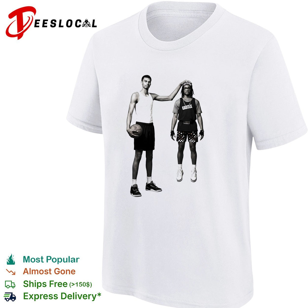 Victor Wembanyama tall player duo San Antonio portrait monochrome shirt