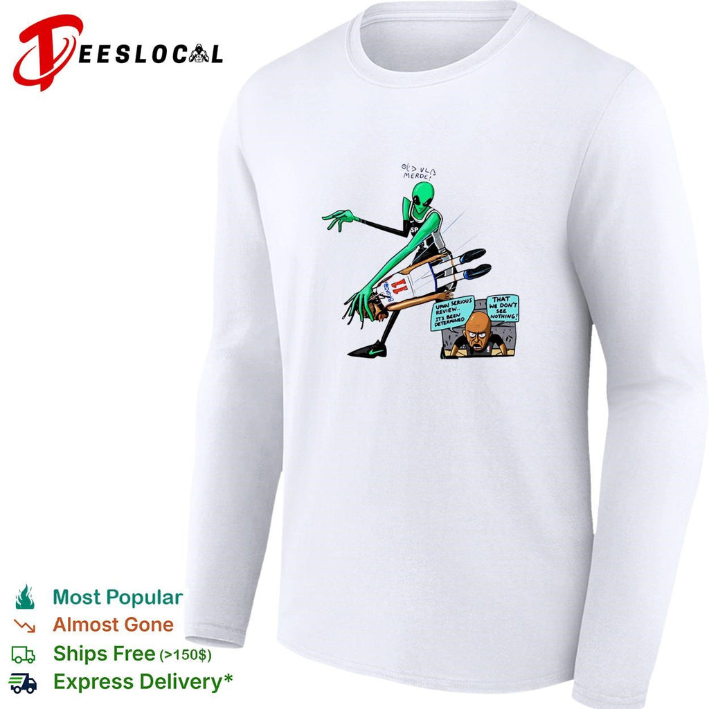Victor Wembanyama vs Jalen Bruson alien NBA Flagrant review comic cartoon shirt