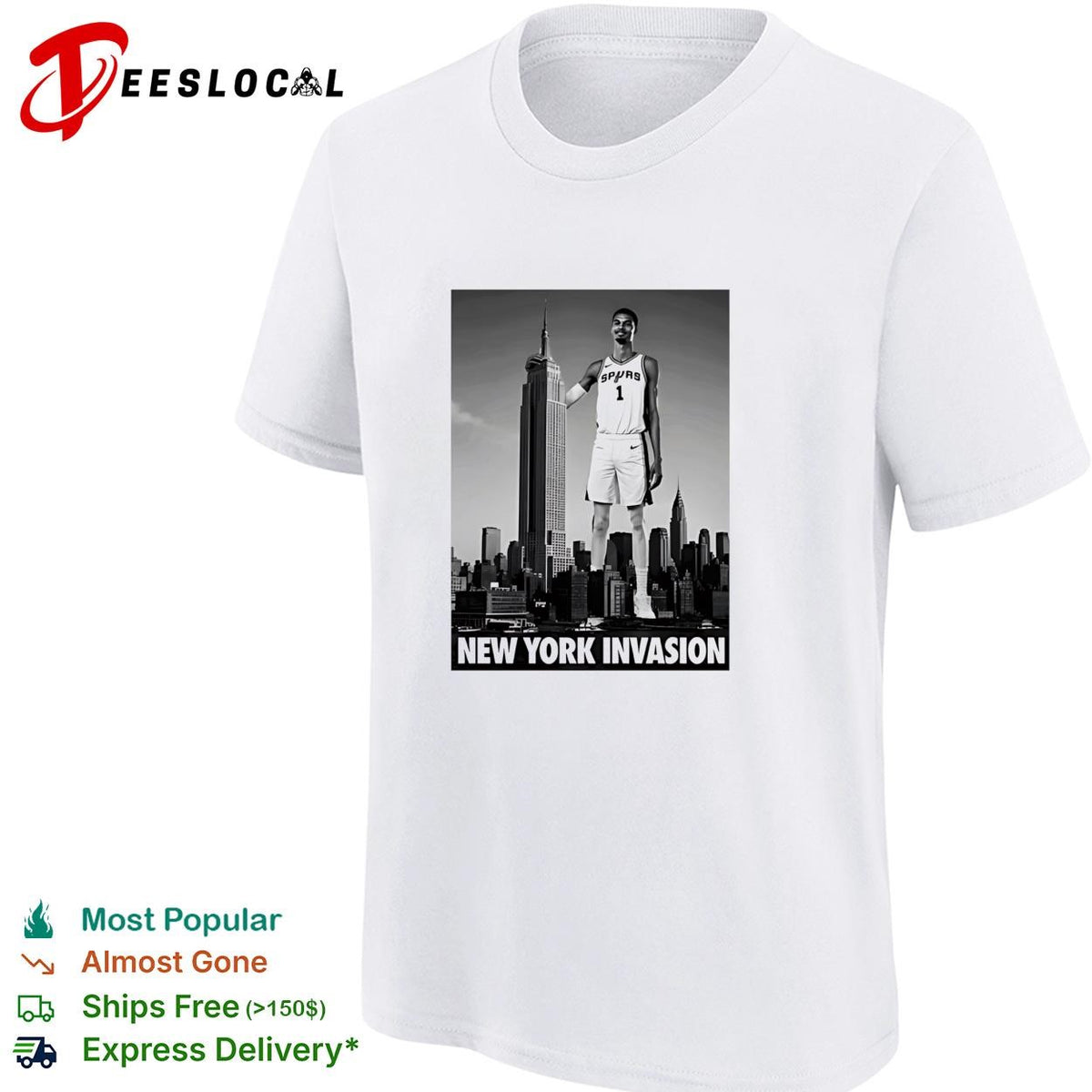Victor Wemby standing with New York Invasion San Antonio Spurs shirt