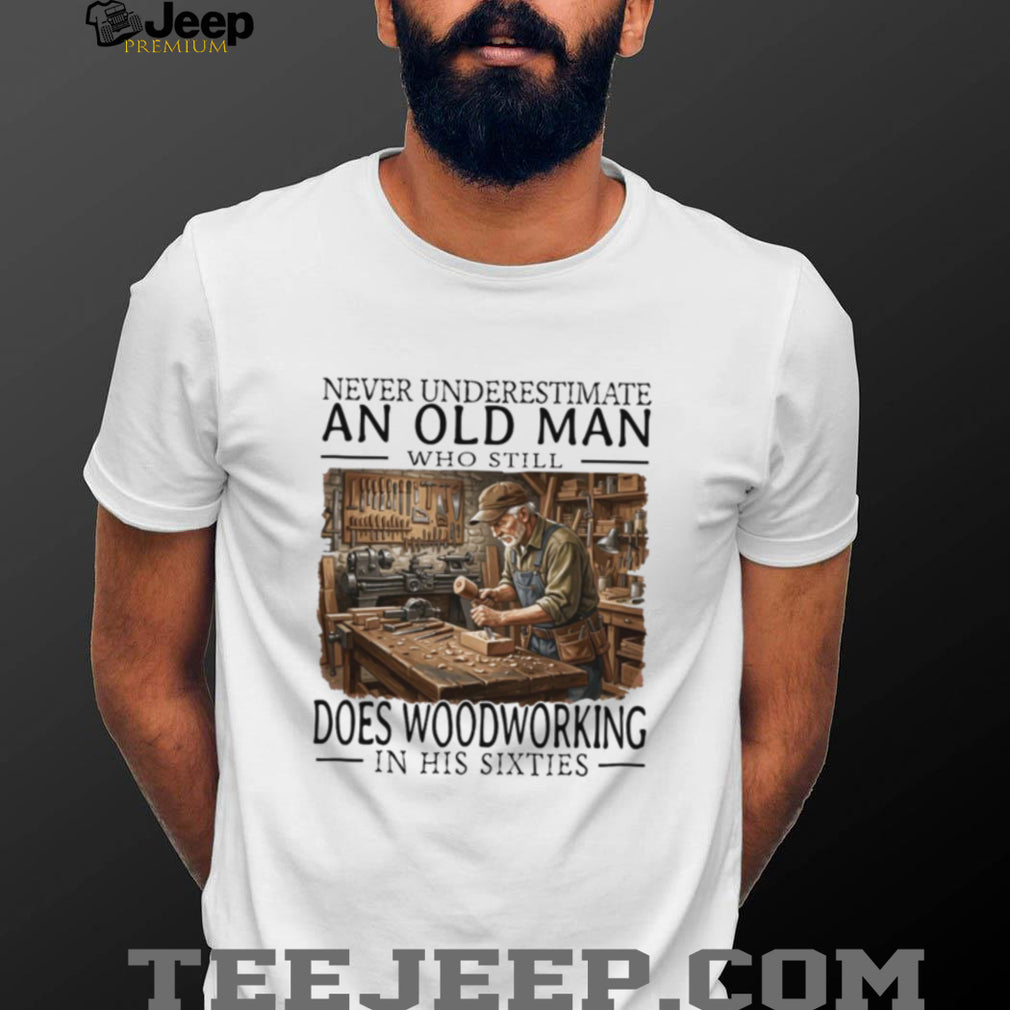 Vintage Old Man Woodworking In His Sixties Shirt