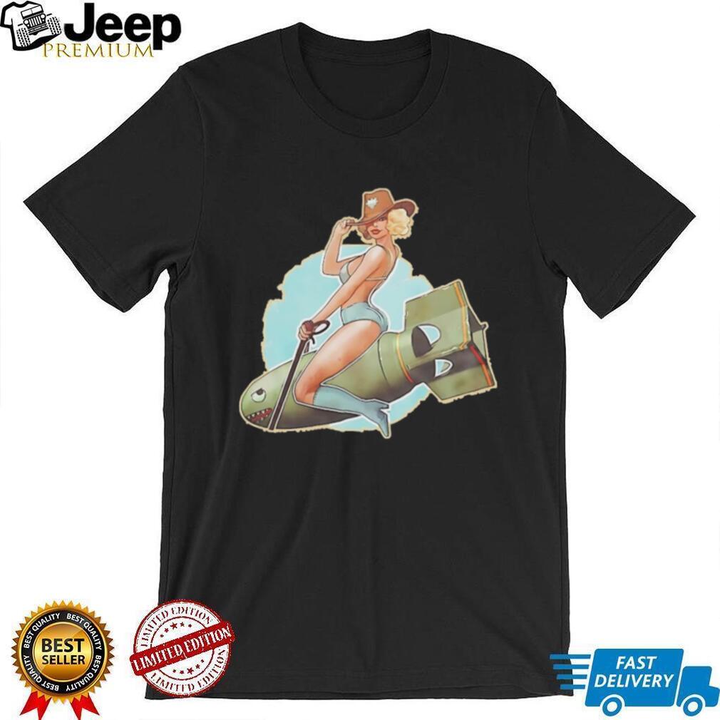 Vintage Pinup Girl Riding Bomb Nose Art Illustration T Shirt