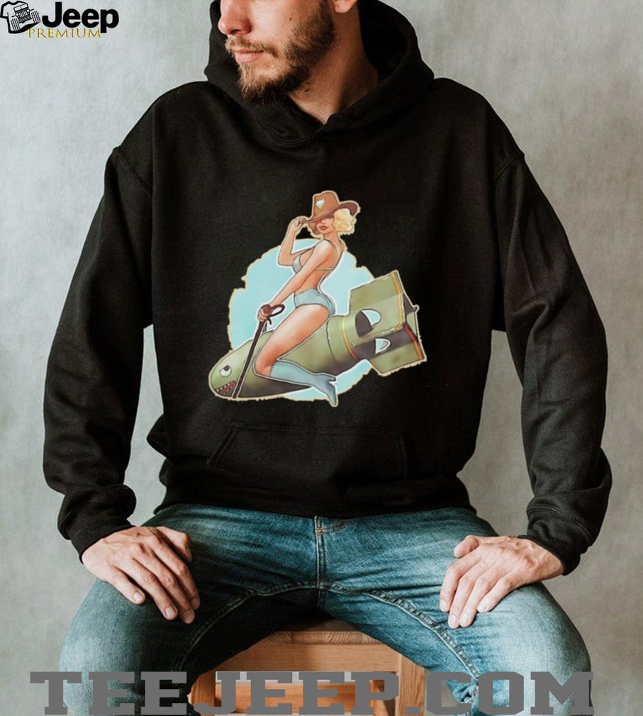 Vintage Pinup Girl Riding Bomb Nose Art Illustration T Shirt