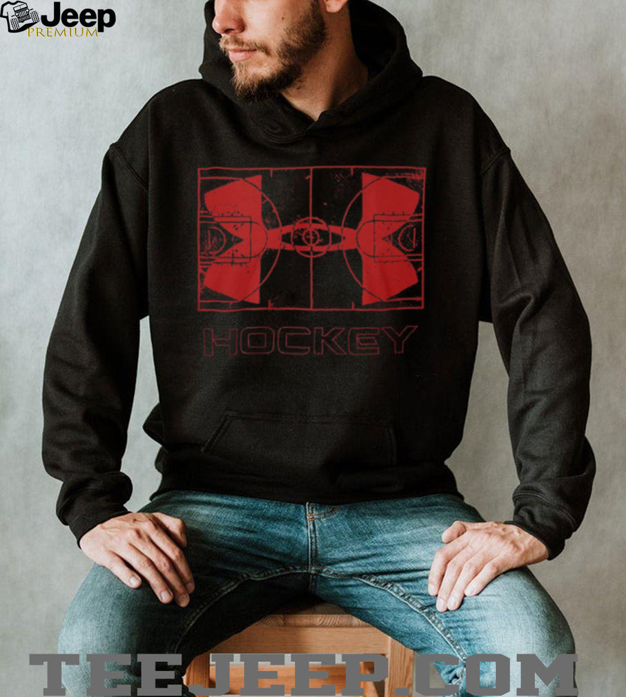 Vintage Red Hockey Rink Blueprint Technical Drawing Sports T Shirt