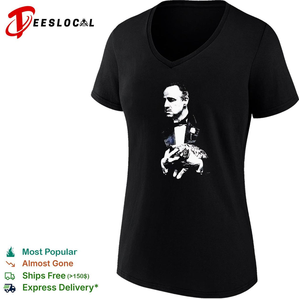 Vito Corleone The Godfather holding cat black white portrait shirt