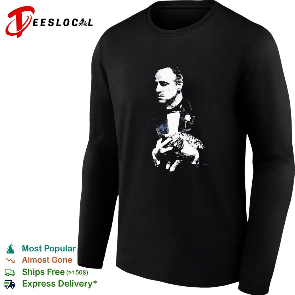 Vito Corleone The Godfather holding cat black white portrait shirt
