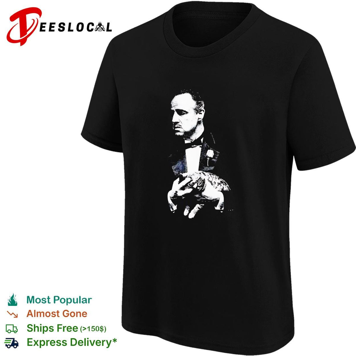 Vito Corleone The Godfather holding cat black white portrait shirt