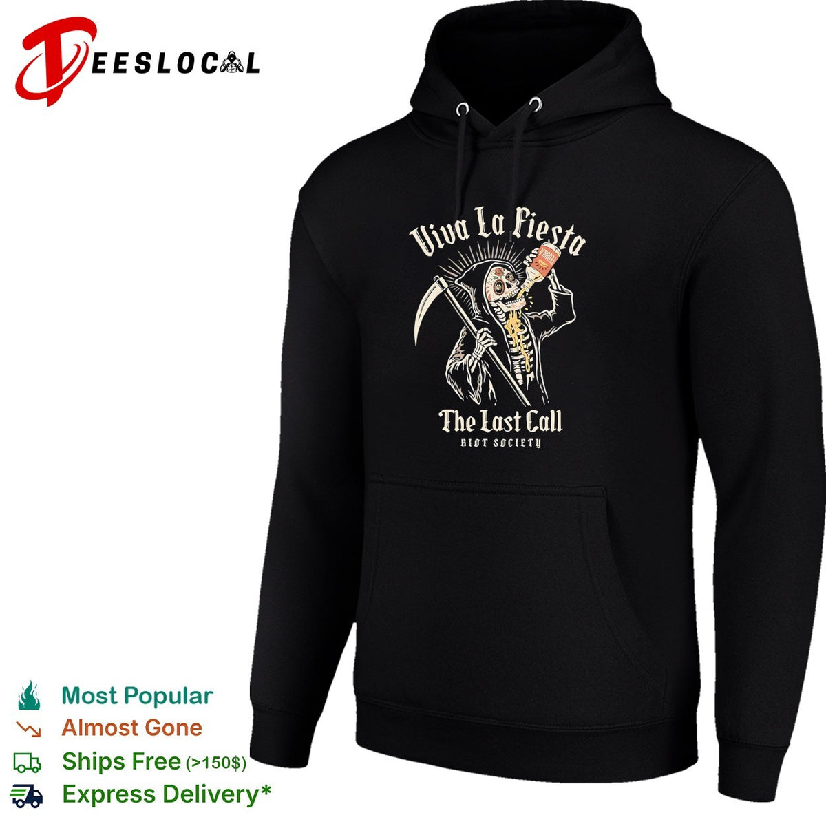 Viva la fiesta the last call skeleton with scythe Riot Society shirt