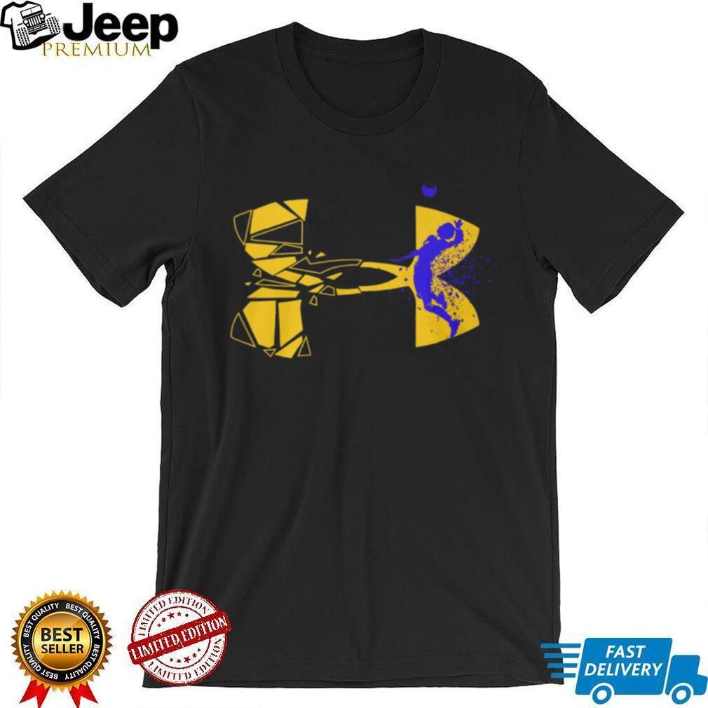 Volleyball Girl Silhouette Geometric Yellow and Blue T Shirt