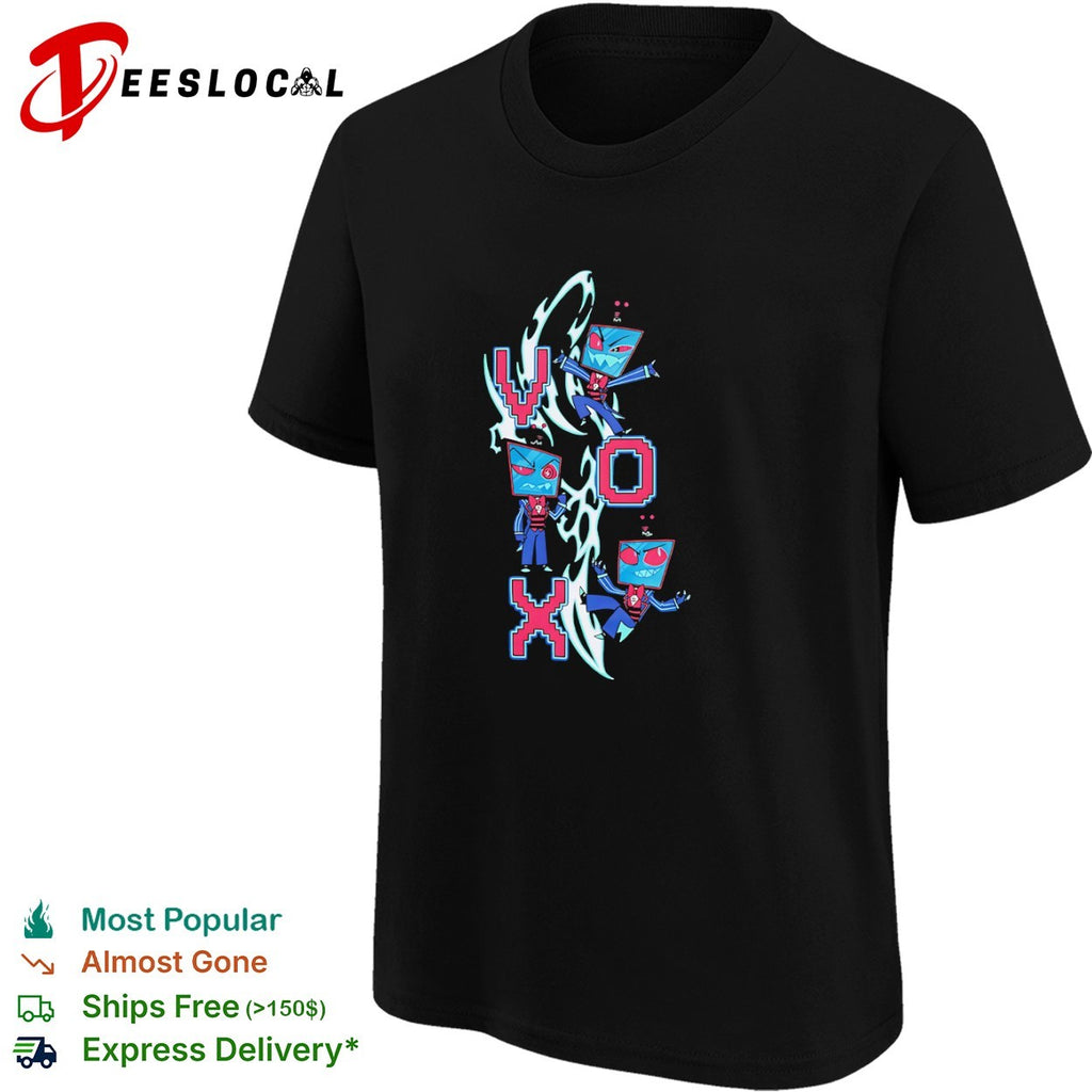 Vox Hazbin Hotel digital glitch art pixel font aesthetic charactershirt