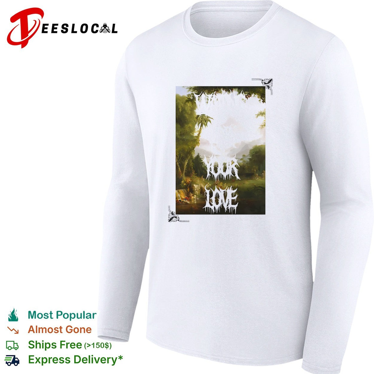 Waiting for your love Romantic Nature Landscape Painting Death Metal Font shirt