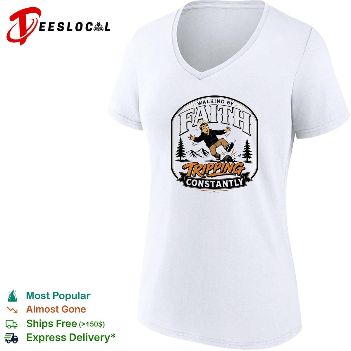 Walking by faith tripping constantly man falling over rock nature scene funny shirt