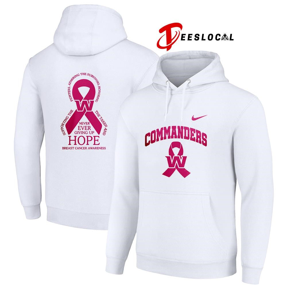 Washington Commanders never ever giving up hope breast cancer awareness shirt