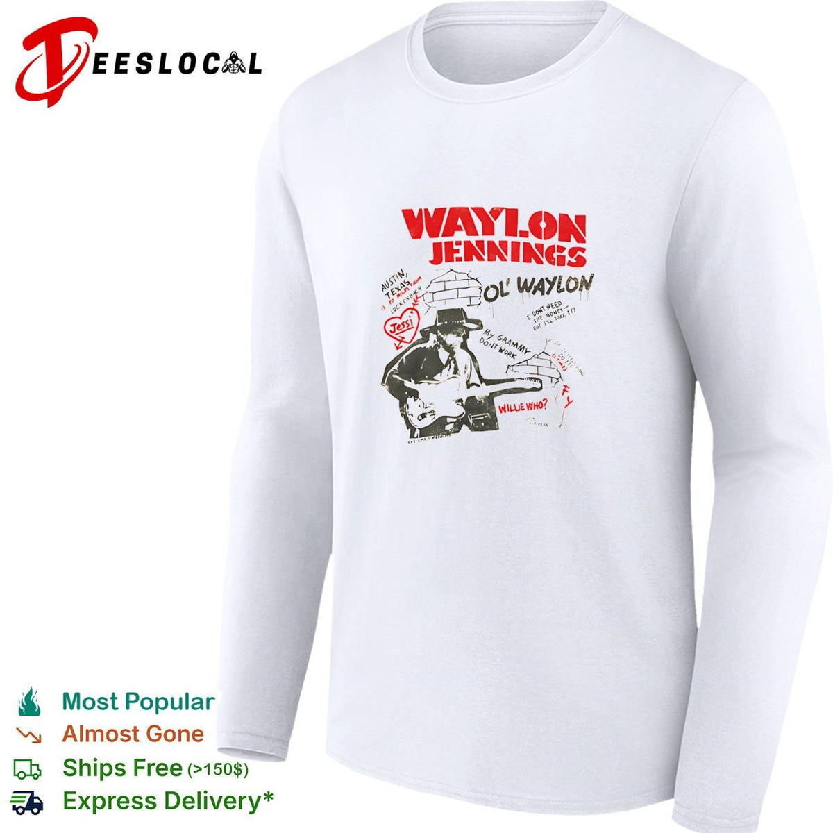 Waylon Jennings Ol’ Waylon Austin Texas graffiti style vintage shirt