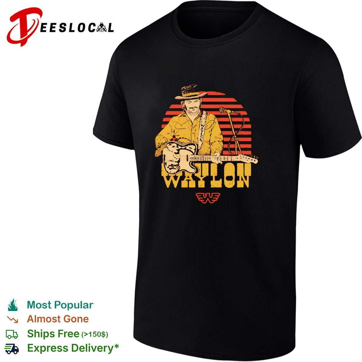 Waylon Jennings country music guitarist retro vintage shirt