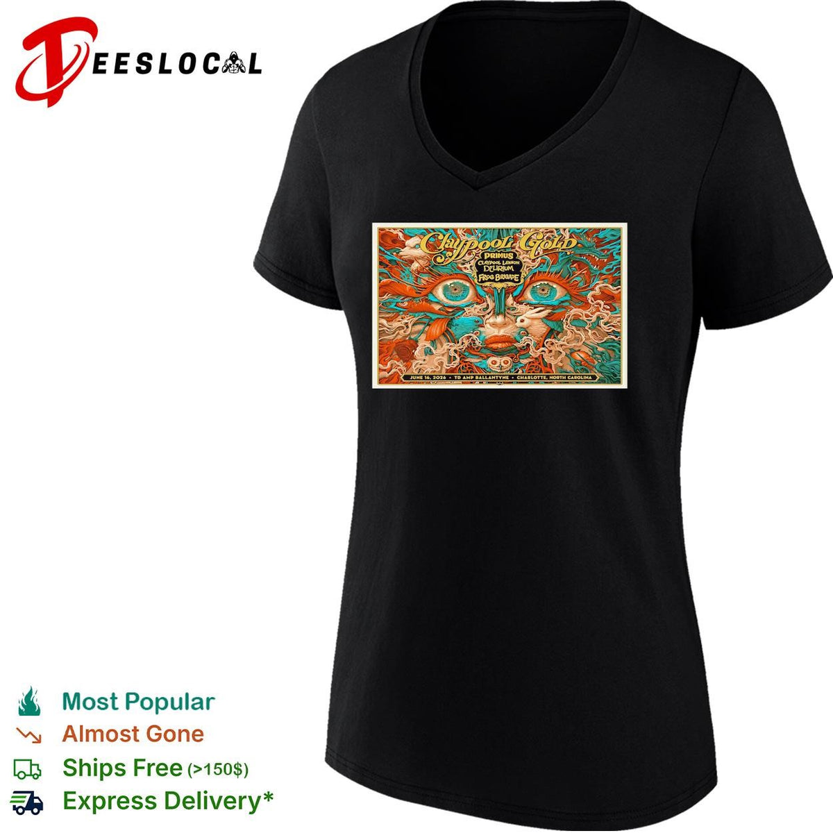 Claypool Gold Primus Claypool Lennon Delirium Frog Brigade June 16 2026 Charlotte poster shirt
