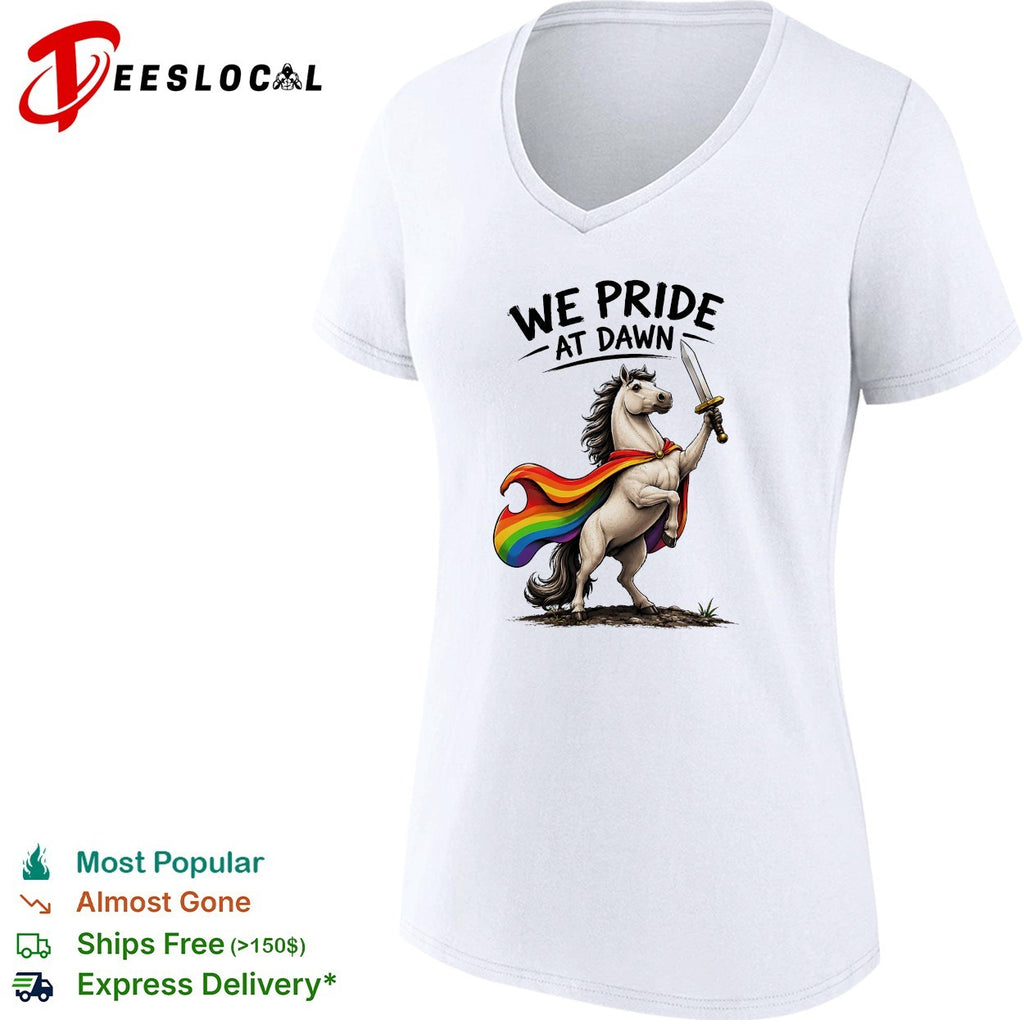 We pride at dawn unicorn rainbow cape sword LGBTQ pride art shirt