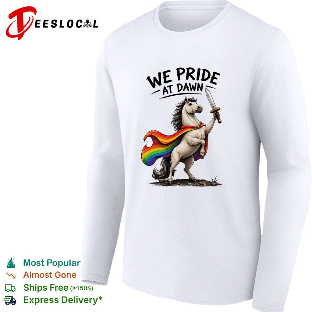 We pride at dawn unicorn rainbow cape sword LGBTQ pride art shirt
