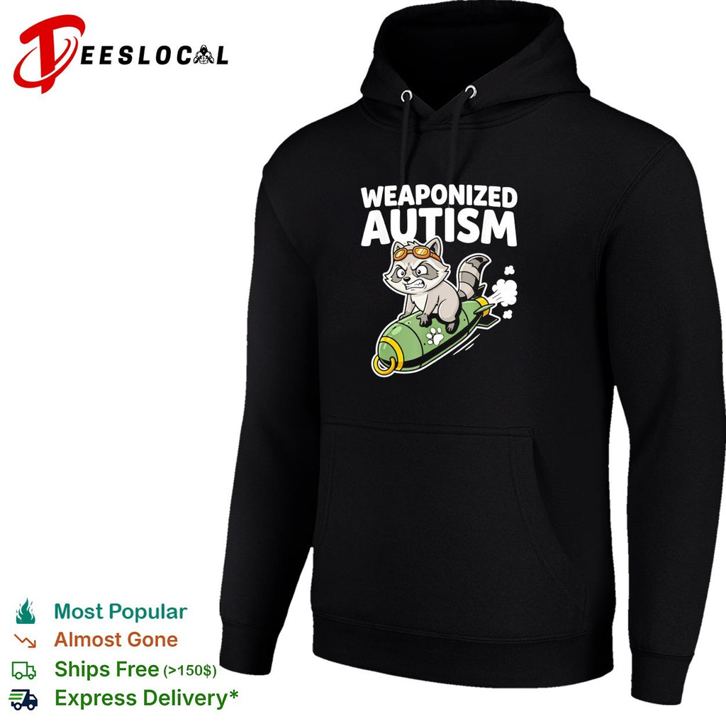 Weaponized autism raccoon riding rocket bomb funny parody humor casual cotton shirt