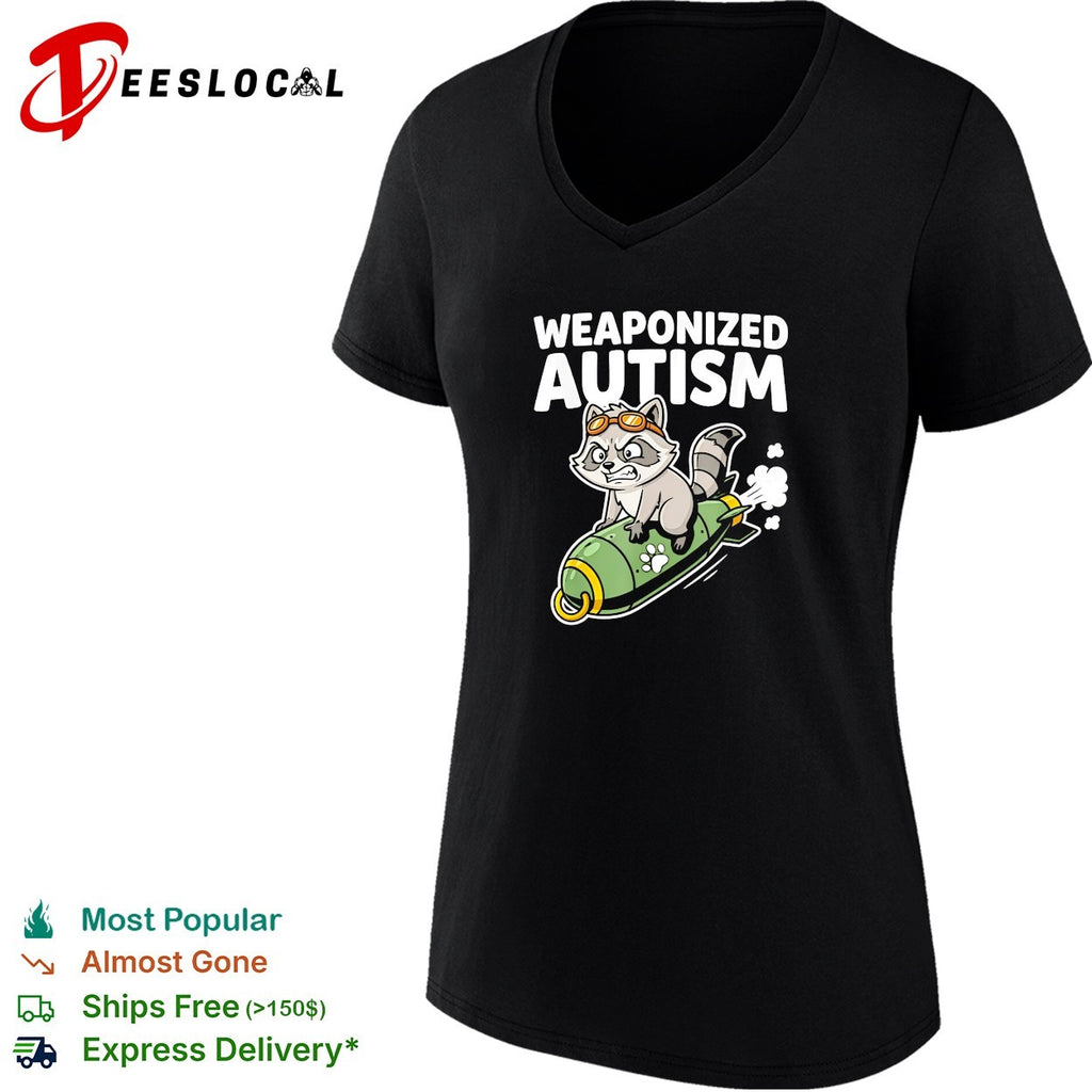 Weaponized autism raccoon riding rocket bomb funny parody humor casual cotton shirt