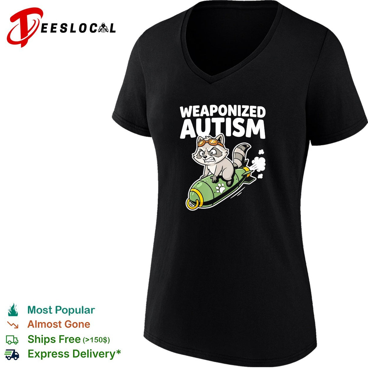 Weaponized autism raccoon riding rocket bomb funny parody humor casual cotton shirt