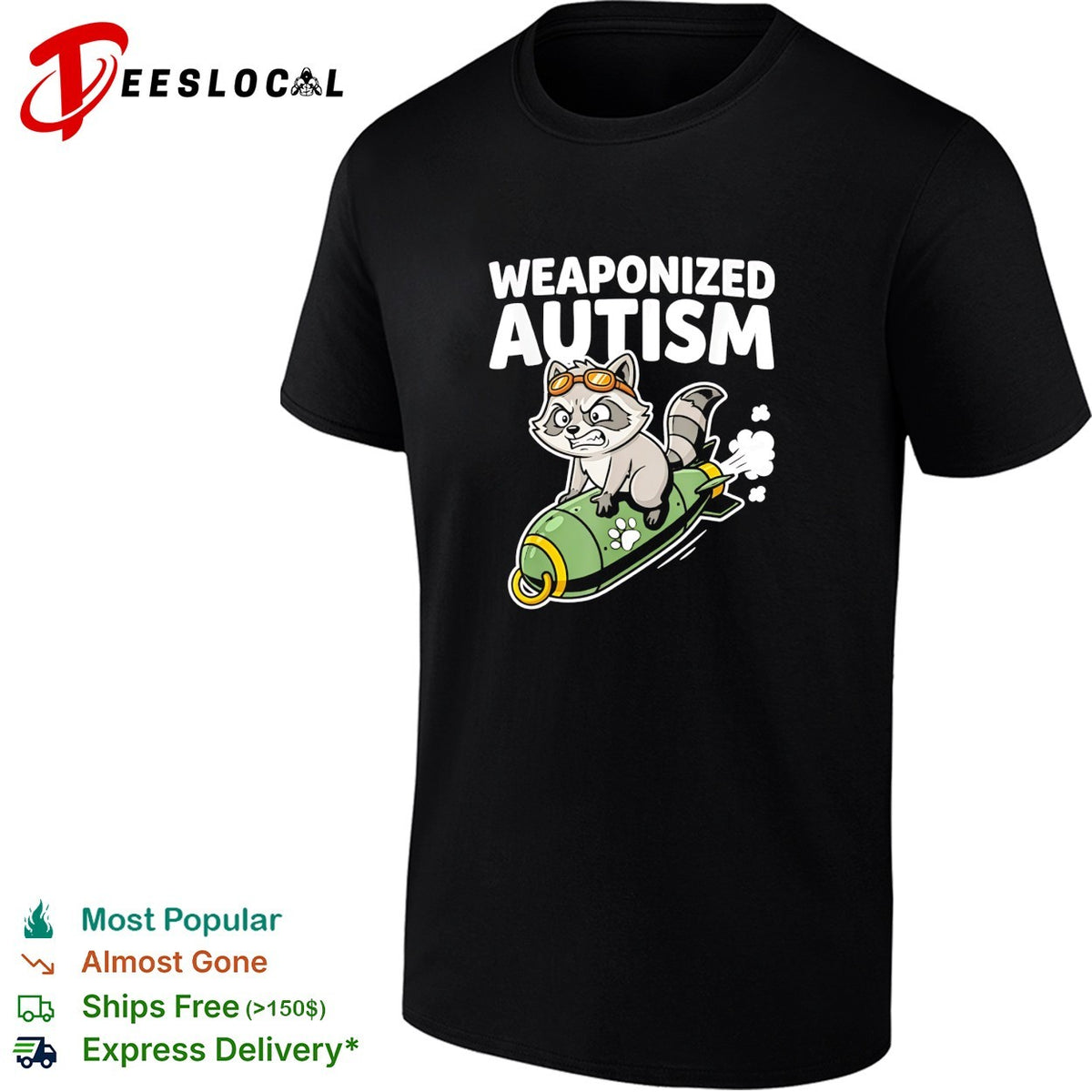 Weaponized autism raccoon riding rocket bomb funny parody humor casual cotton shirt
