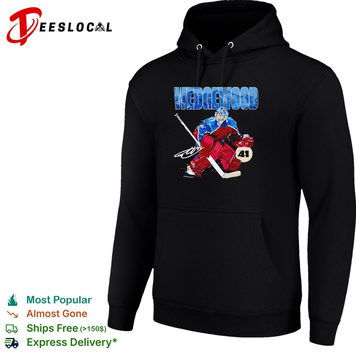 Wedgewood Colorado Avalanche goalie number 41 hockey illustration shirt