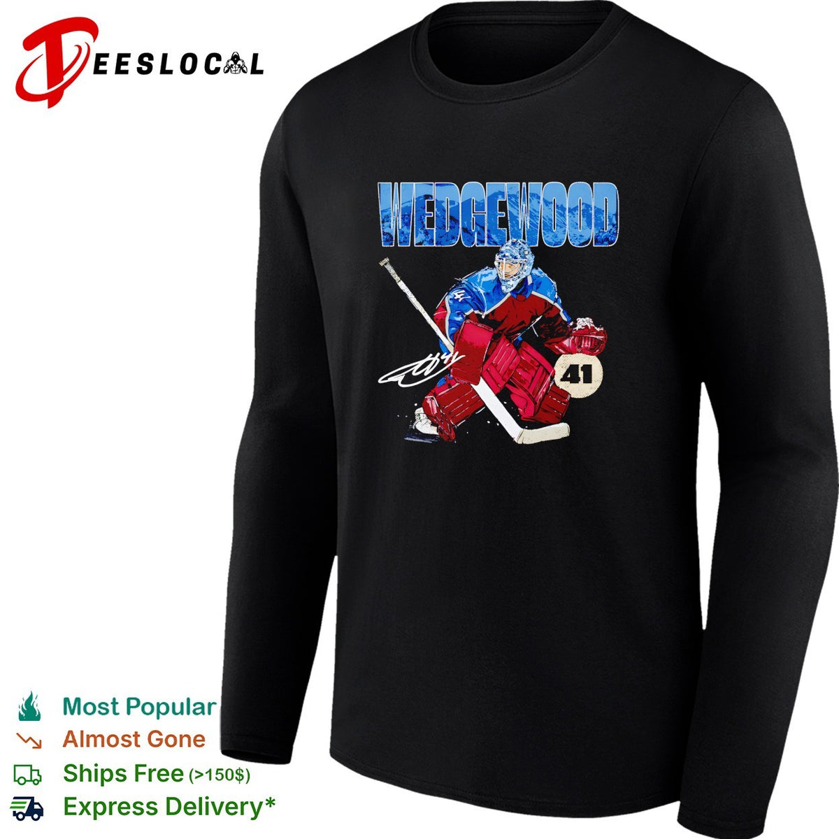 Wedgewood Colorado Avalanche goalie number 41 hockey illustration shirt