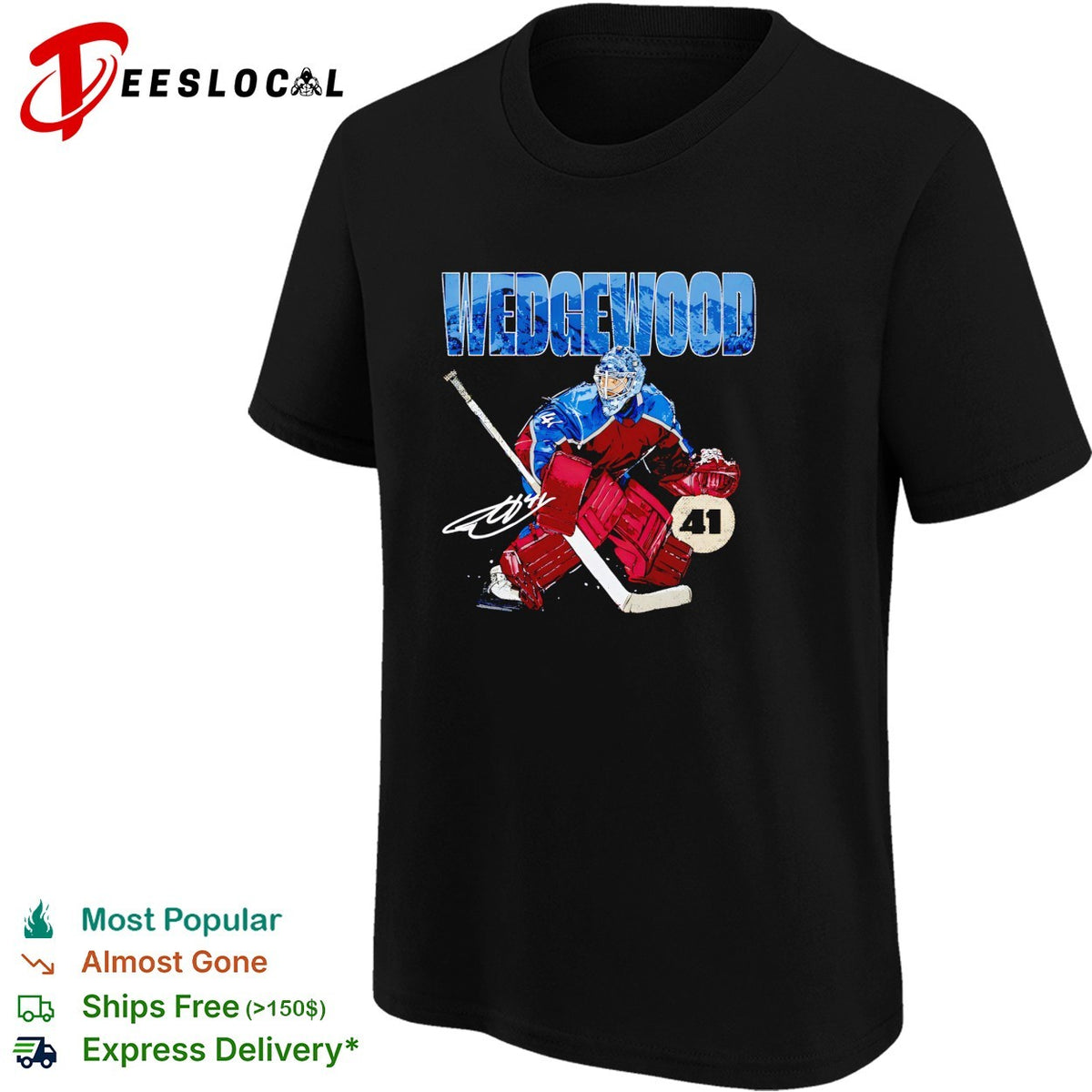 Wedgewood Colorado Avalanche goalie number 41 hockey illustration shirt